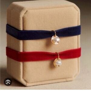 Sezane Blue and Red Velvet Bracelets with Pearl Charms